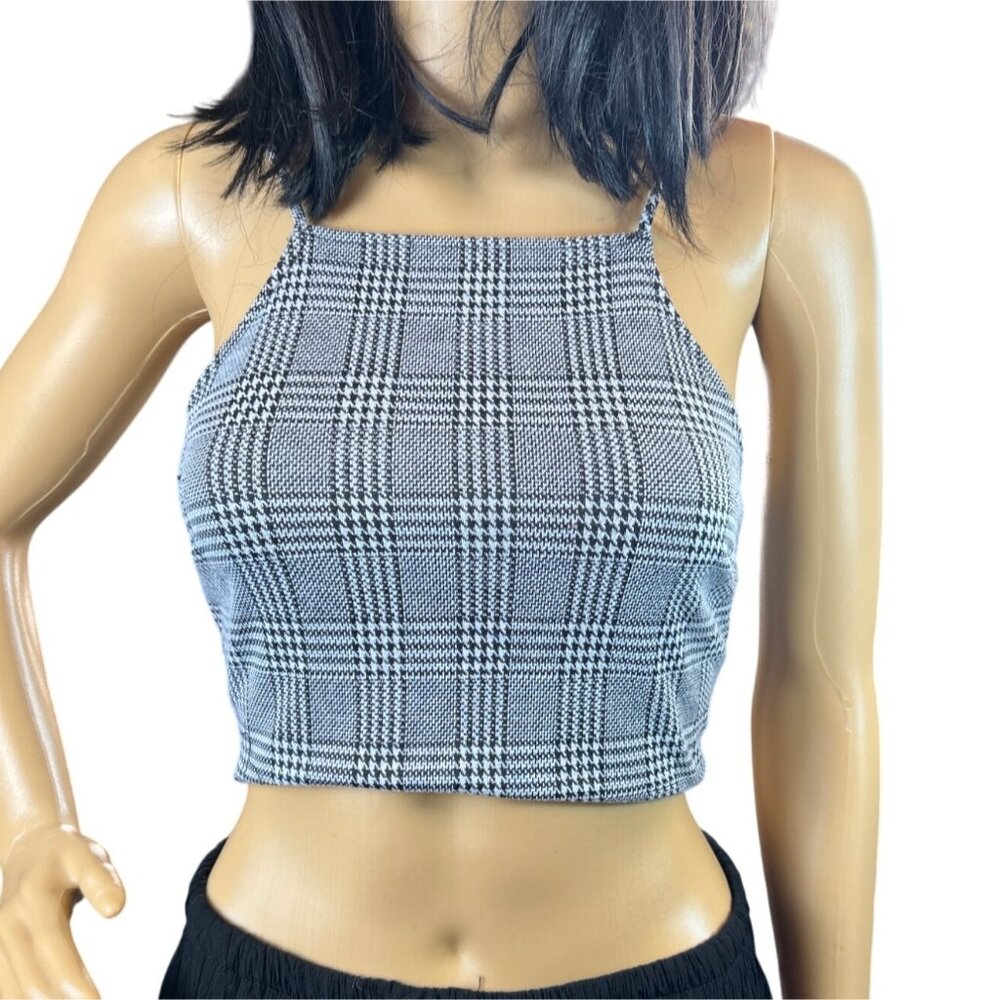 Fashion Nova Womens Glen Plaid‎ Noodle Strap Crop Top XS Academia Y2K Pop